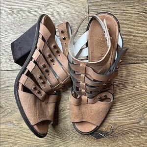 Freda Salvador Tan Strappy Heeled Sandals Size 8